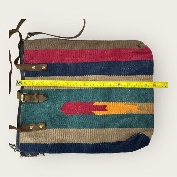 Raj | Handwoven Striped Tote Bag with Leather Straps | Multi Color - Picture 6 of 11